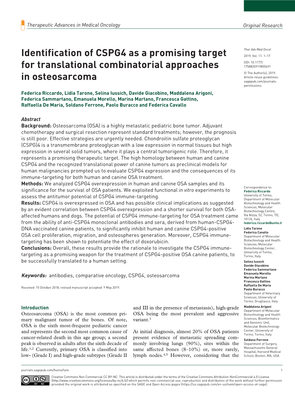 Identification of CSPG4 As a Promising Target for Translational