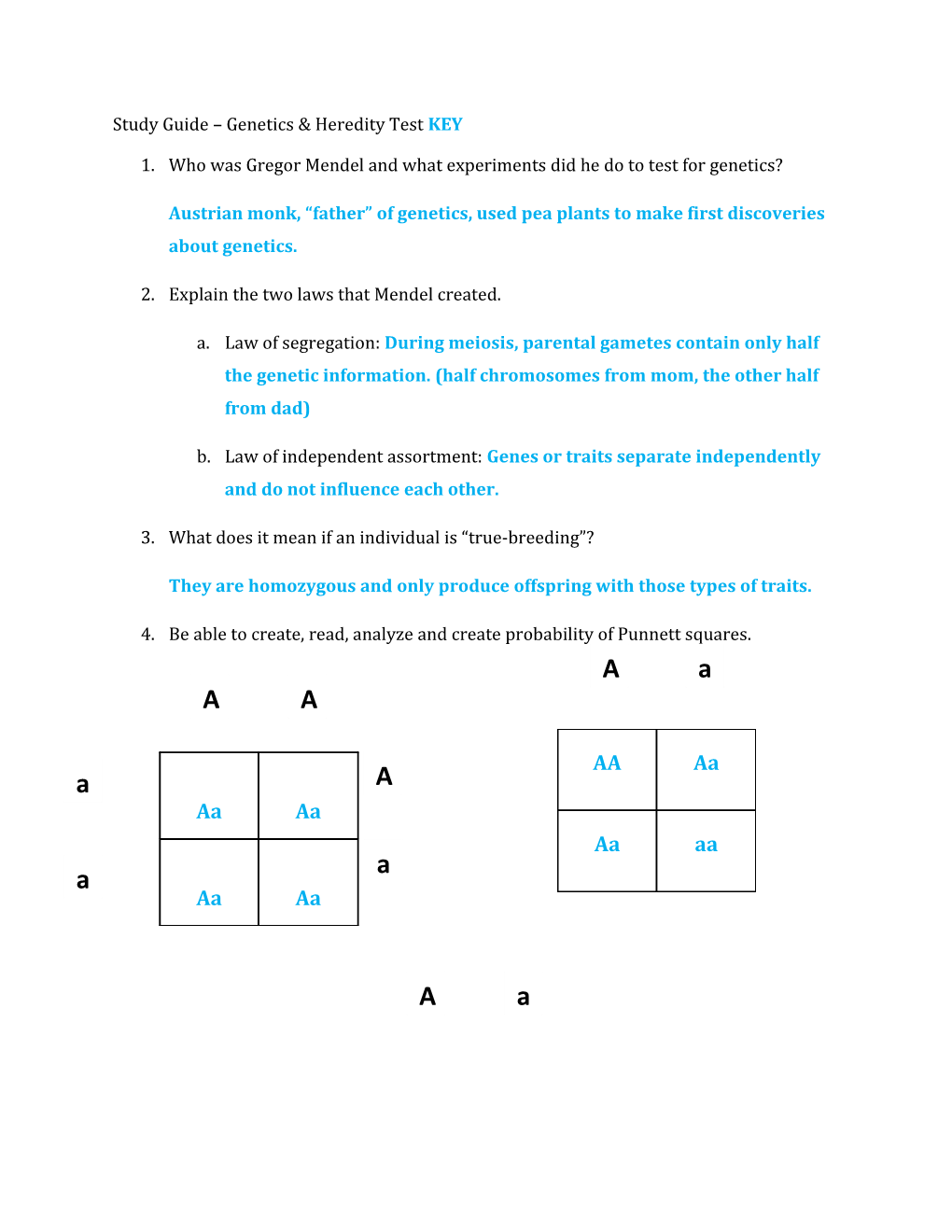 Study Guide Genetics & Heredity Test KEY