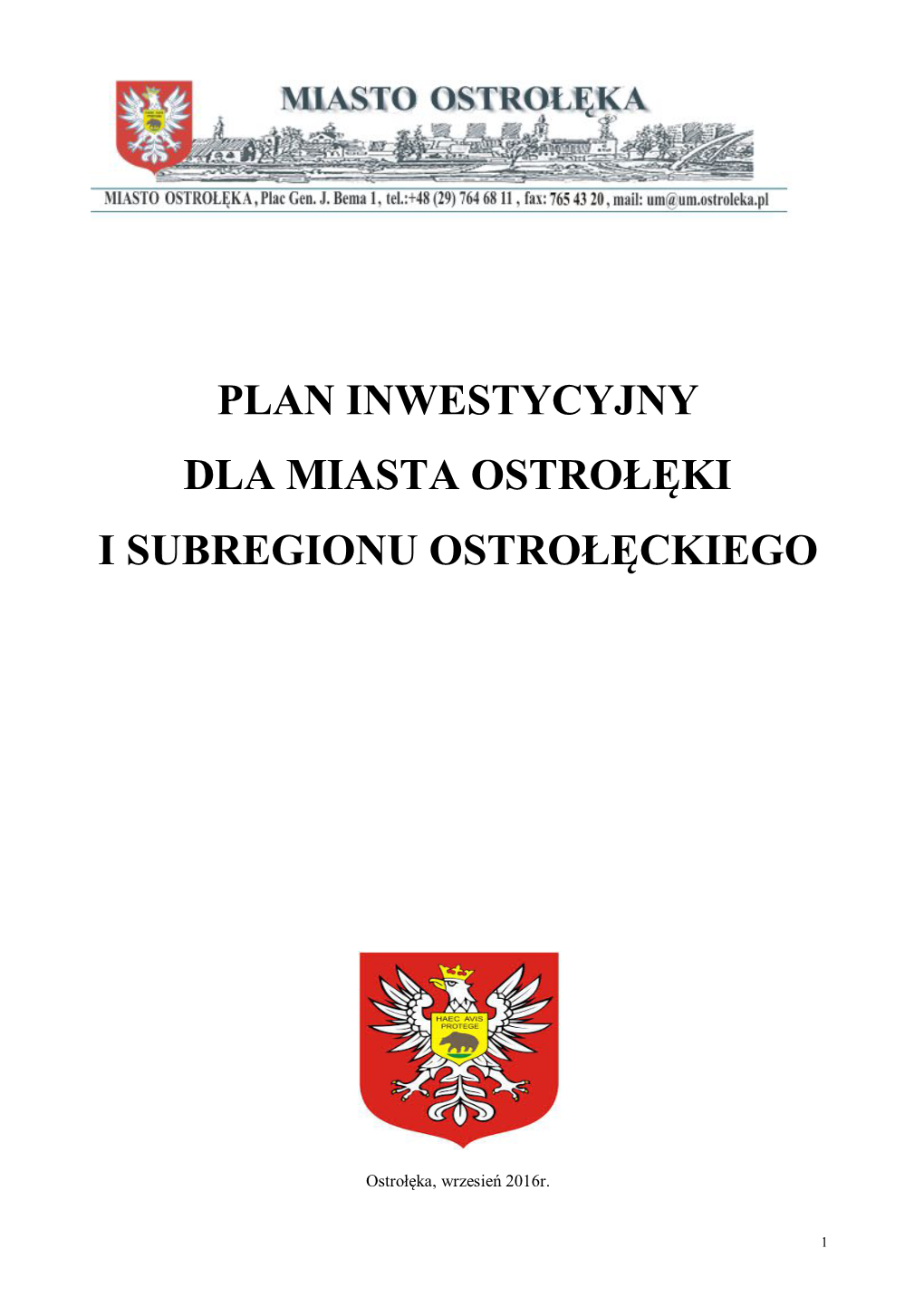 Plan Inwestycyjny Dla Miasta Ostrołęki I Subregionu Ostrołęckiego