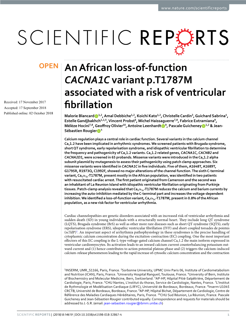 An African Loss-Of-Function CACNA1C Variant P.T1787M Associated with A