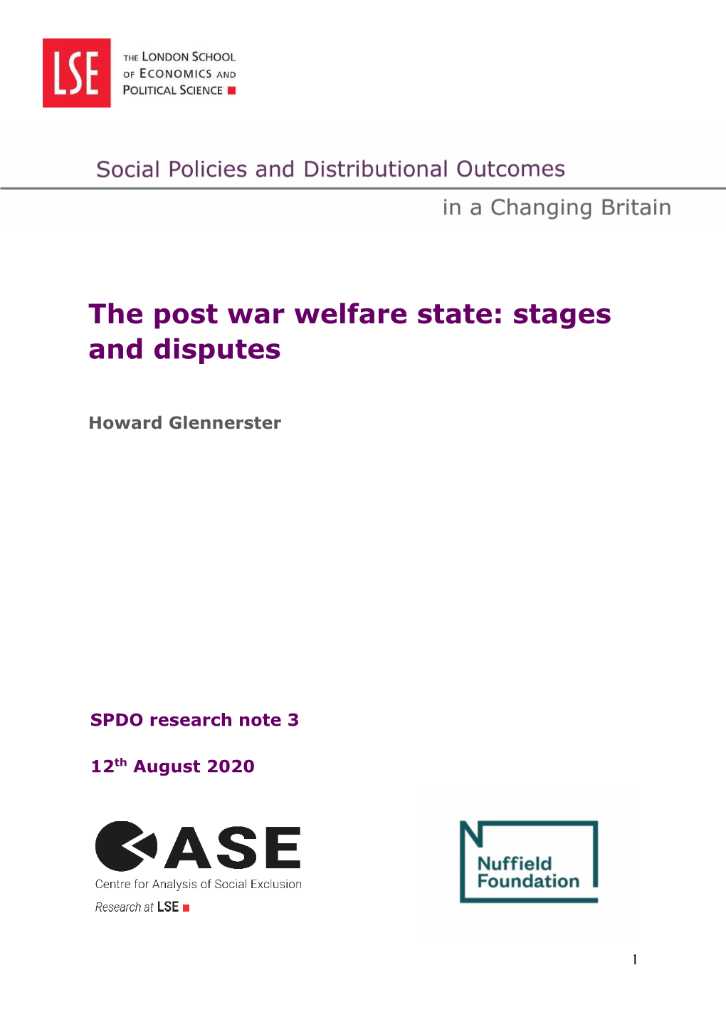 The Post War Welfare State: Stages and Disputes