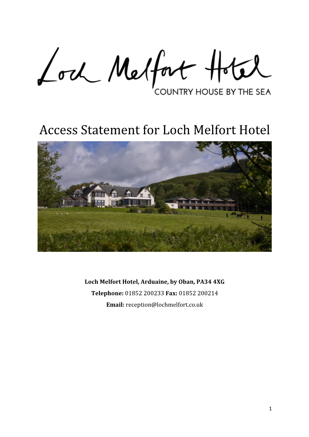 Access Statement for Loch Melfort Hotel