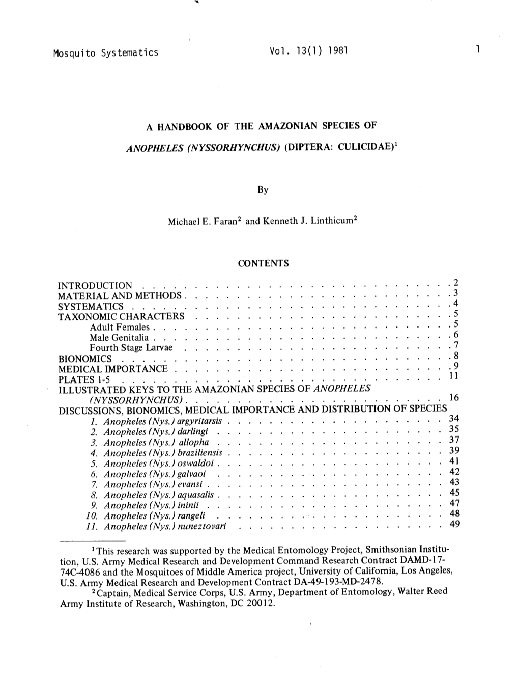 A Handbook of the Amazonian Species of Anopheles (Nyssorhynchus)