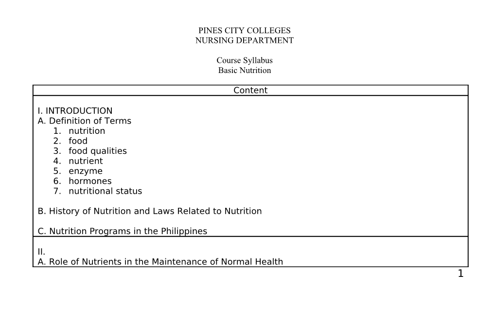 Pines City Colleges Nursing Department