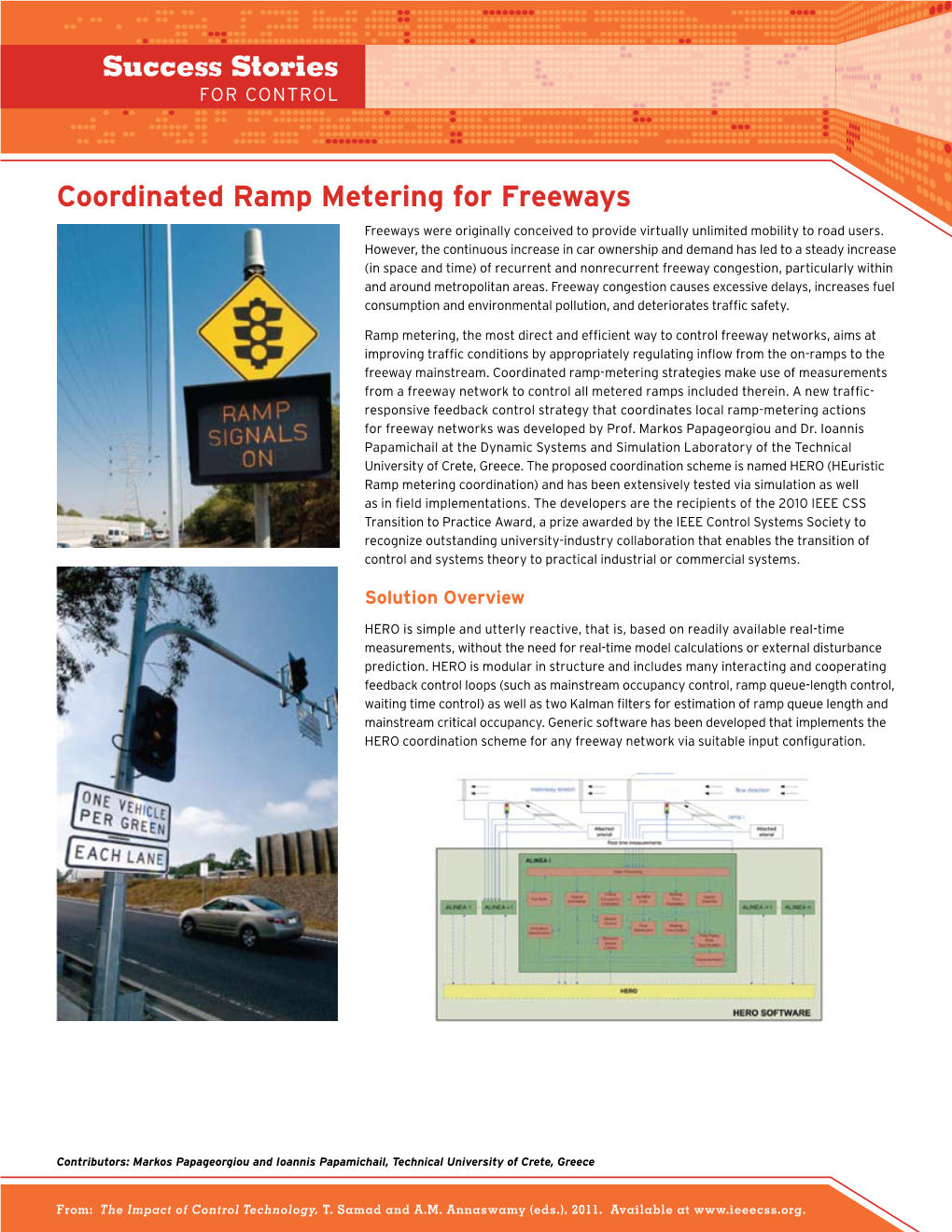 Coordinated Ramp Metering for Freeways Freeways Were Originally Conceived to Provide Virtually Unlimited Mobility to Road Users