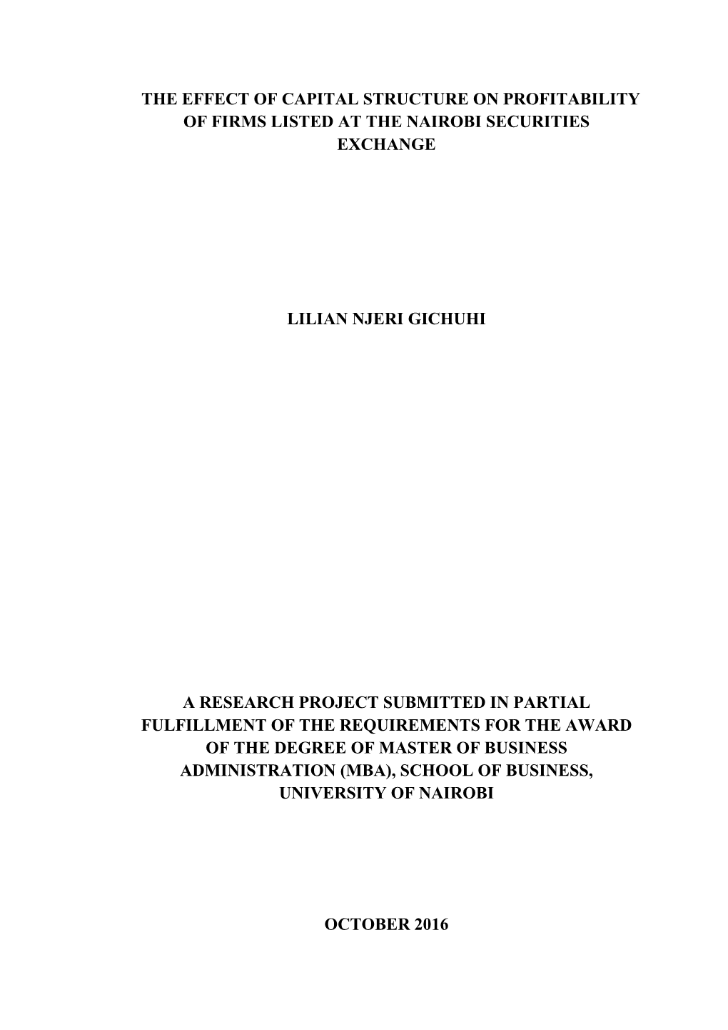 The Effect of Capital Structure on Profitability of Firms Listed at the Nairobi Securities Exchange