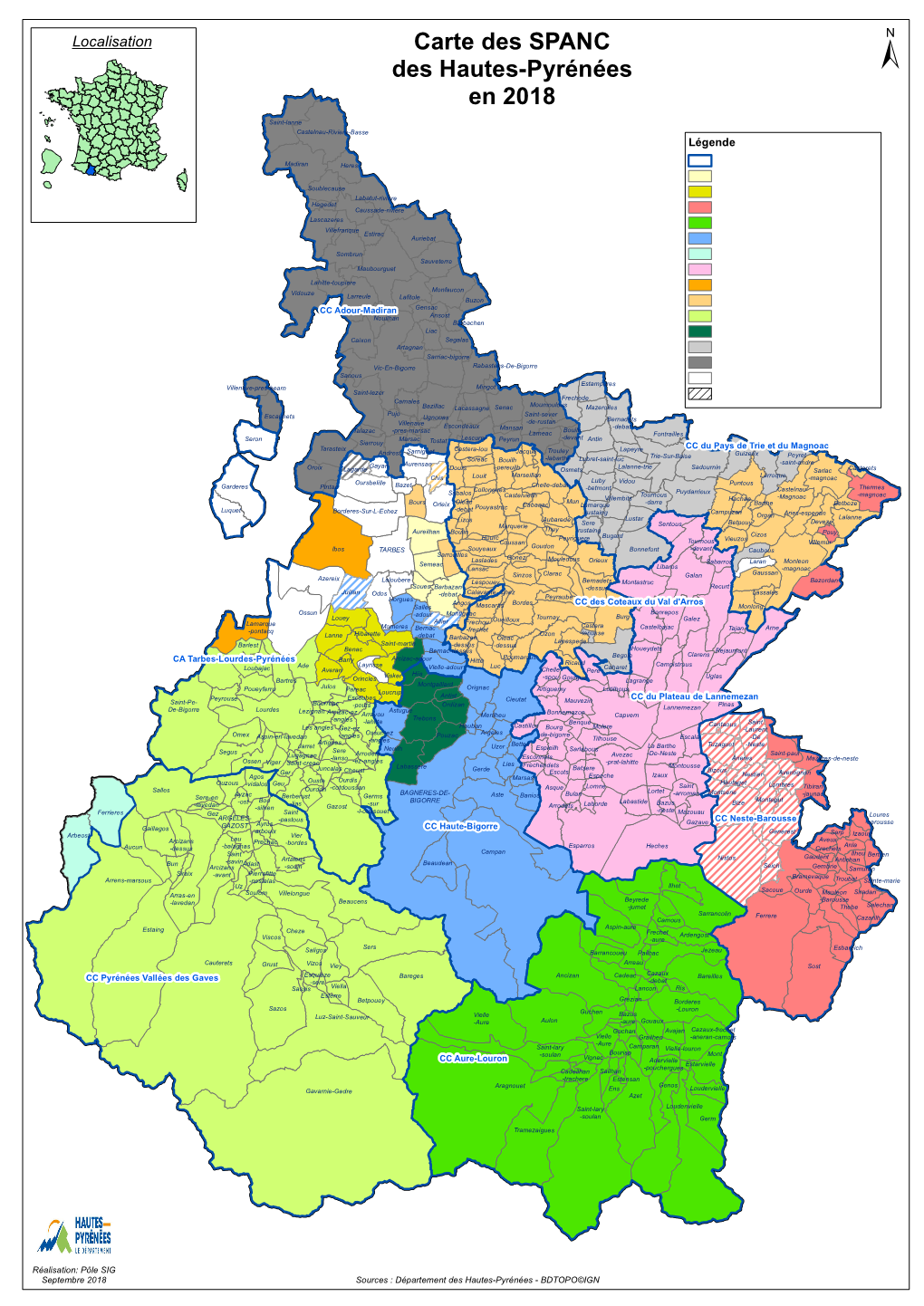 Carte Des SPANC Des Hautes-Pyrénées En 2018