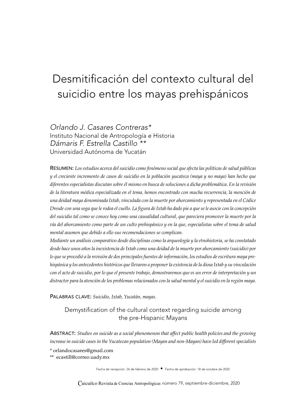 Desmitificación Del Contexto Cultural Del Suicidio Entre Los Mayas Prehispánicos