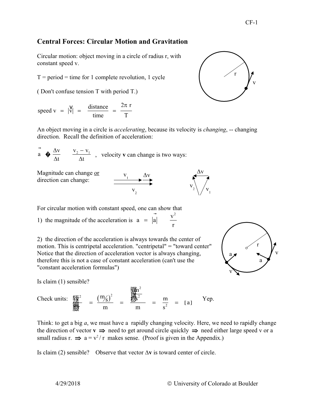 Central Forces: Circular Motion and Gravitation