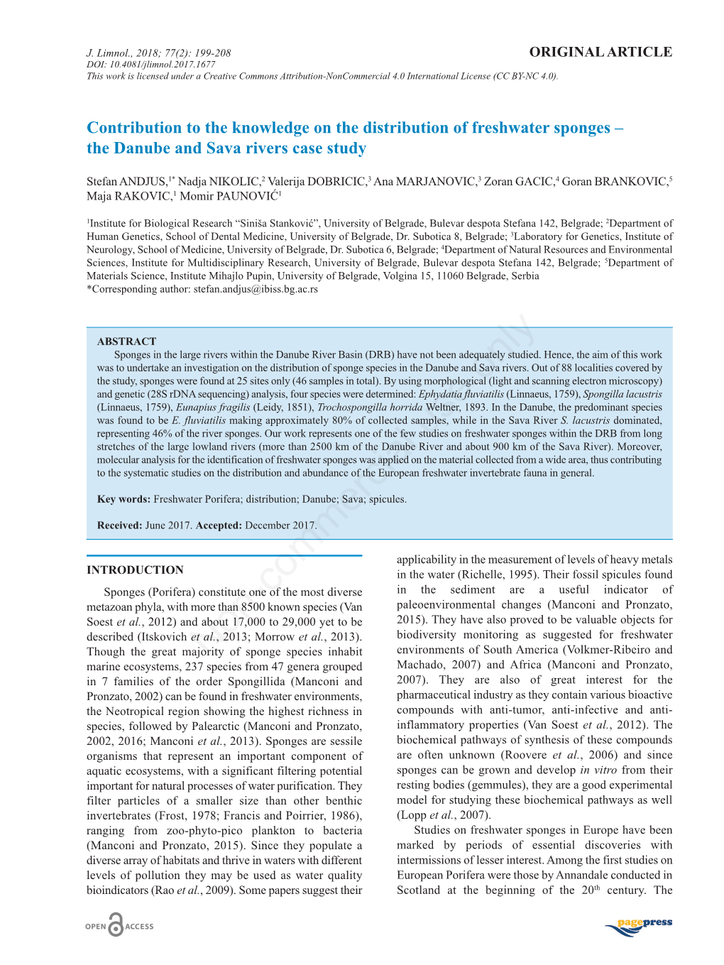 Contribution to the Knowledge on the Distribution of Freshwater Sponges – the Danube and Sava Rivers Case Study