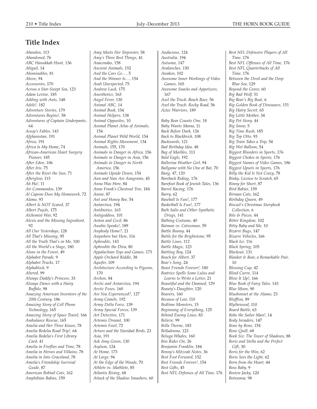 Title Index July–December 2013 the HORN BOOK GUIDE