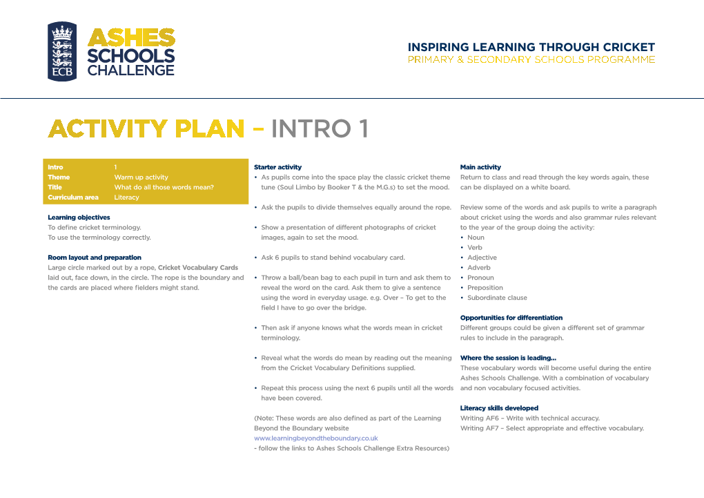 Activity Plan – Intro 1