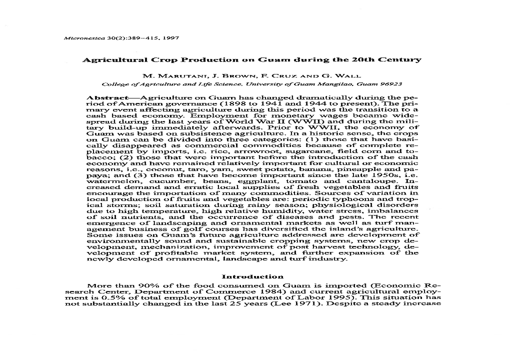 Agricultural Crop Production on Guam During the 20Th Century Introduction