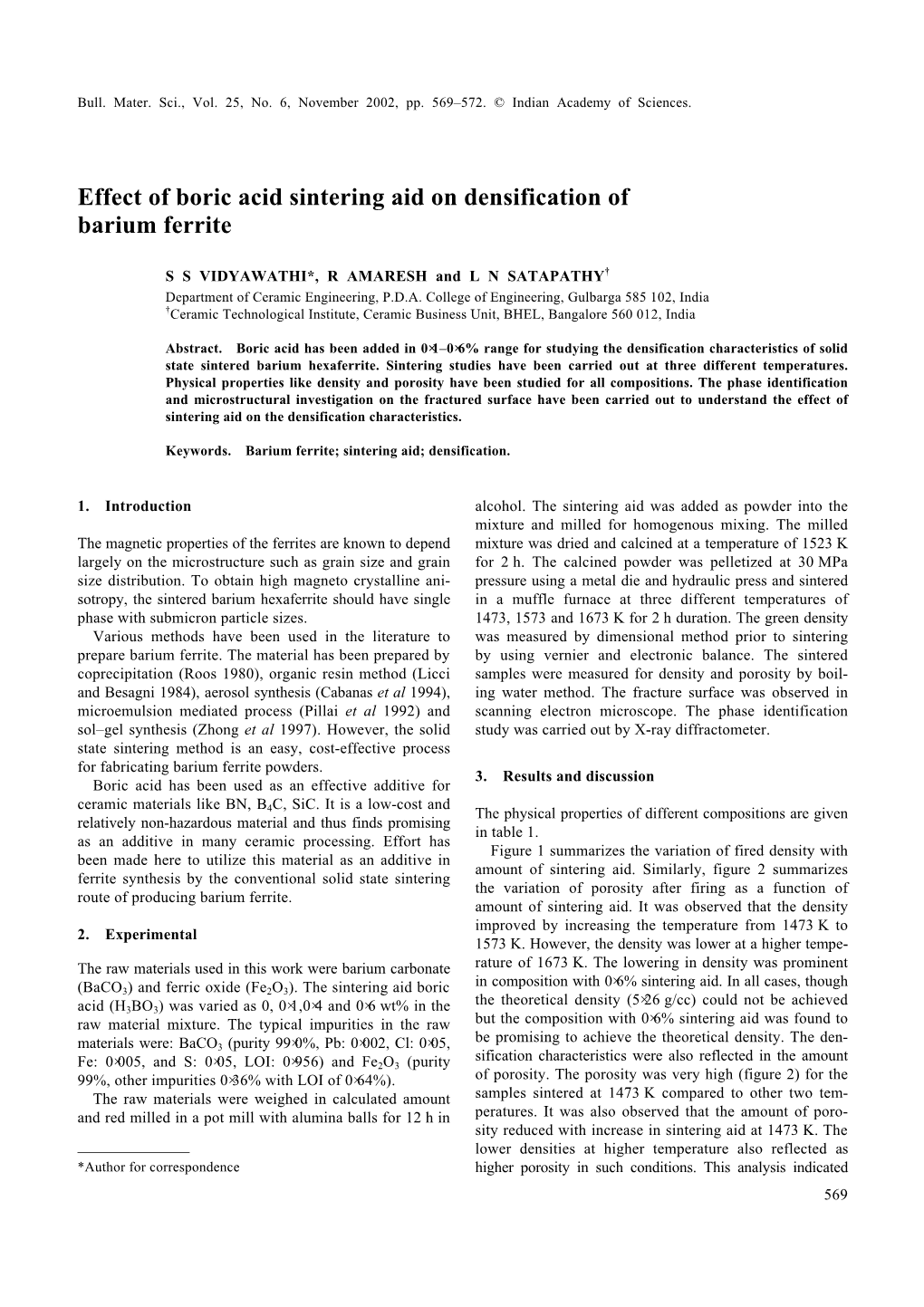 Effect of Boric Acid Sintering Aid on Densification of Barium Ferrite