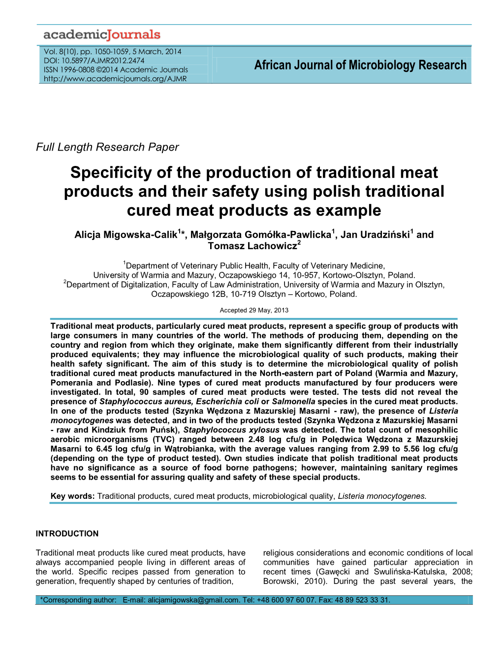 Specyfika Produkcji Tradycyjnych Produktów Mięsnych