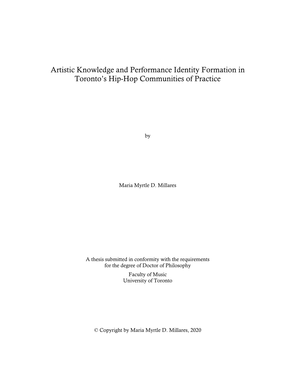 Artistic Knowledge and Performance Identity Formation in Toronto's Hip