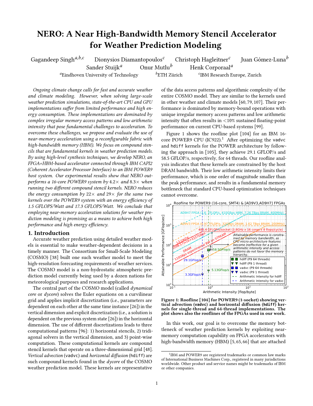 NERO: a Near High-Bandwidth Memory Stencil Accelerator for Weather Prediction Modeling