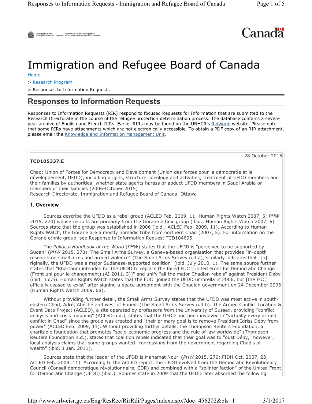 Immigration and Refugee Board of Canada Page 1 of 5