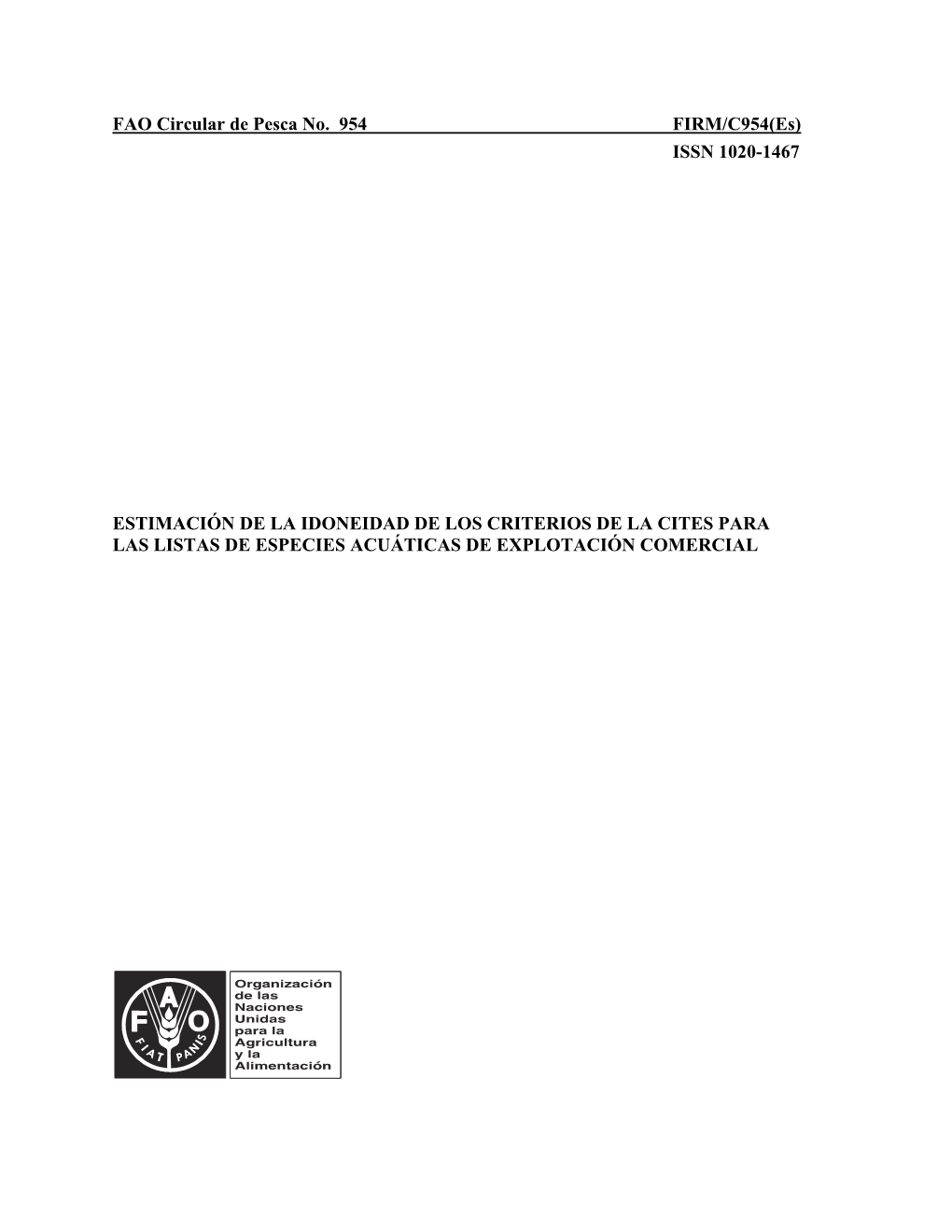 FAO Circular De Pesca No. 954 FIRM/C954(Es) ISSN 1020-1467