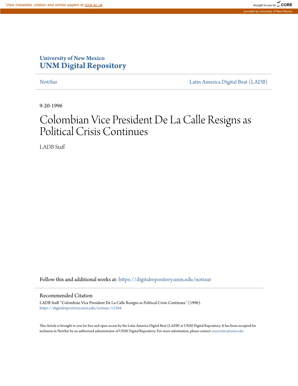 Colombian Vice President De La Calle Resigns As Political Crisis Continues LADB Staff