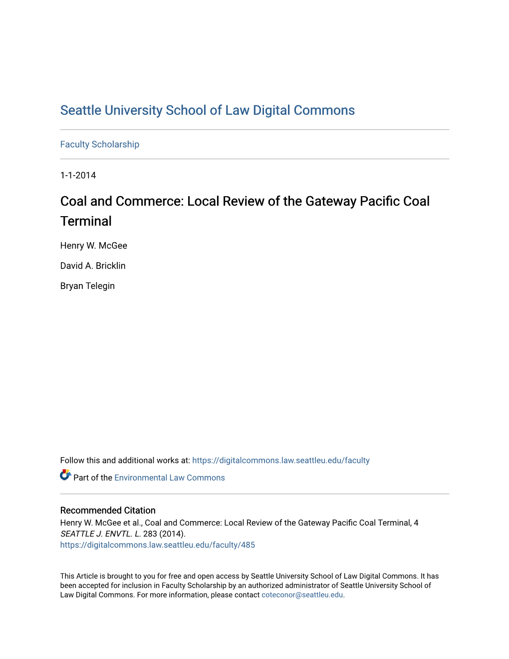 Local Review of the Gateway Pacific Coal Terminal