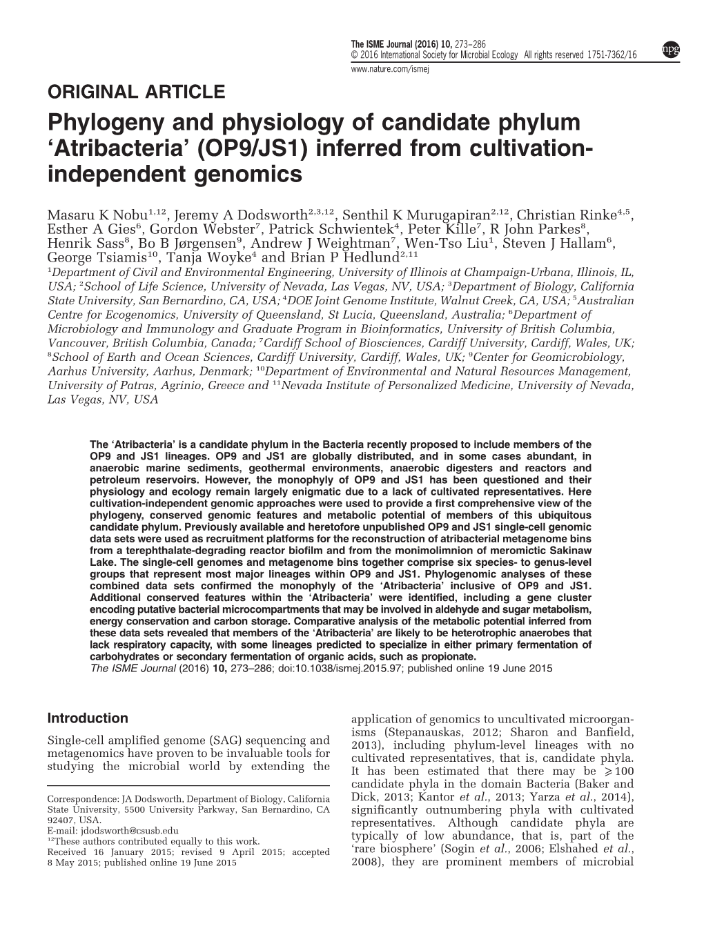 Phylogeny and Physiology of Candidate Phylum &Lsquo