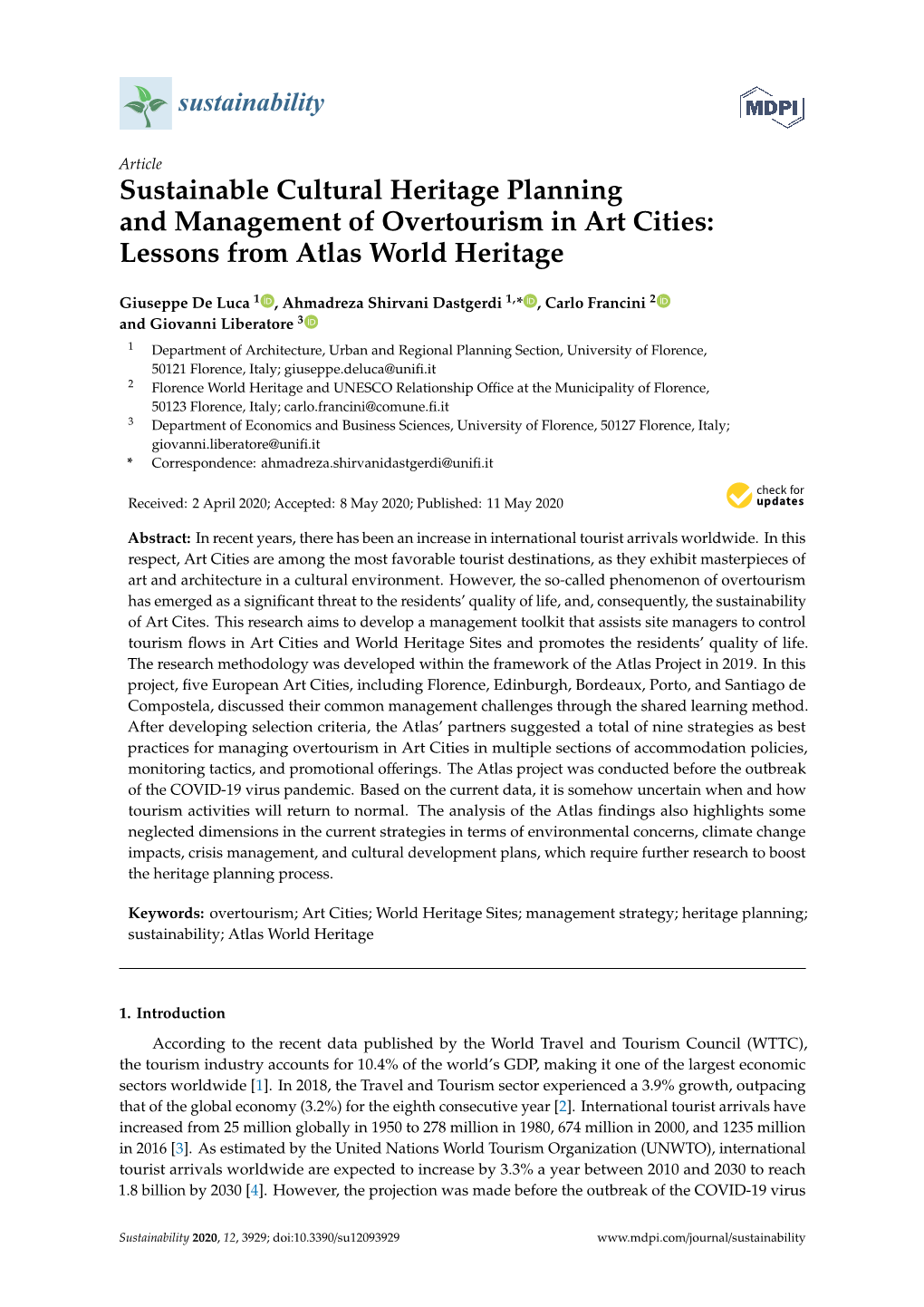 Sustainable Cultural Heritage Planning and Management of Overtourism in Art Cities: Lessons from Atlas World Heritage