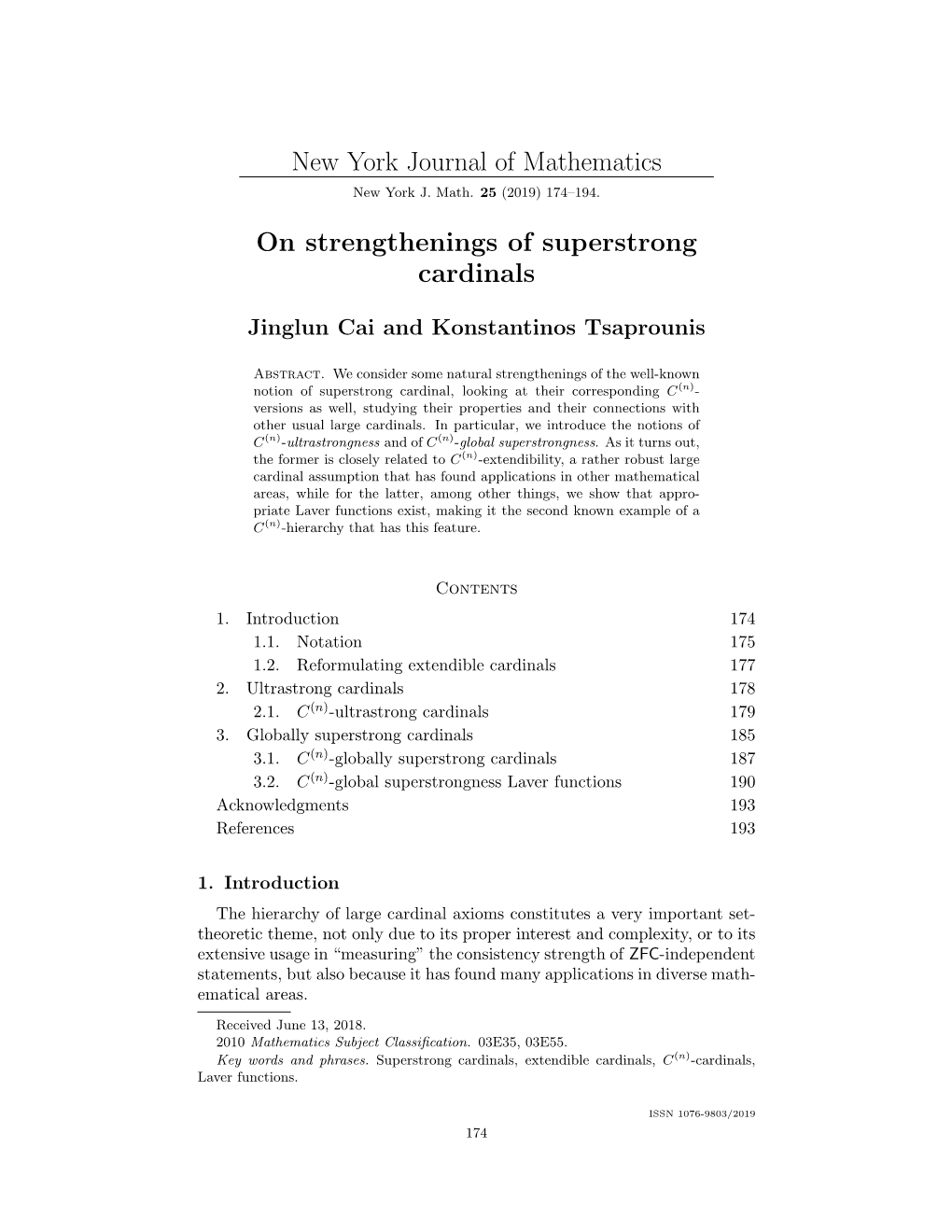 New York Journal of Mathematics on Strengthenings of Superstrong