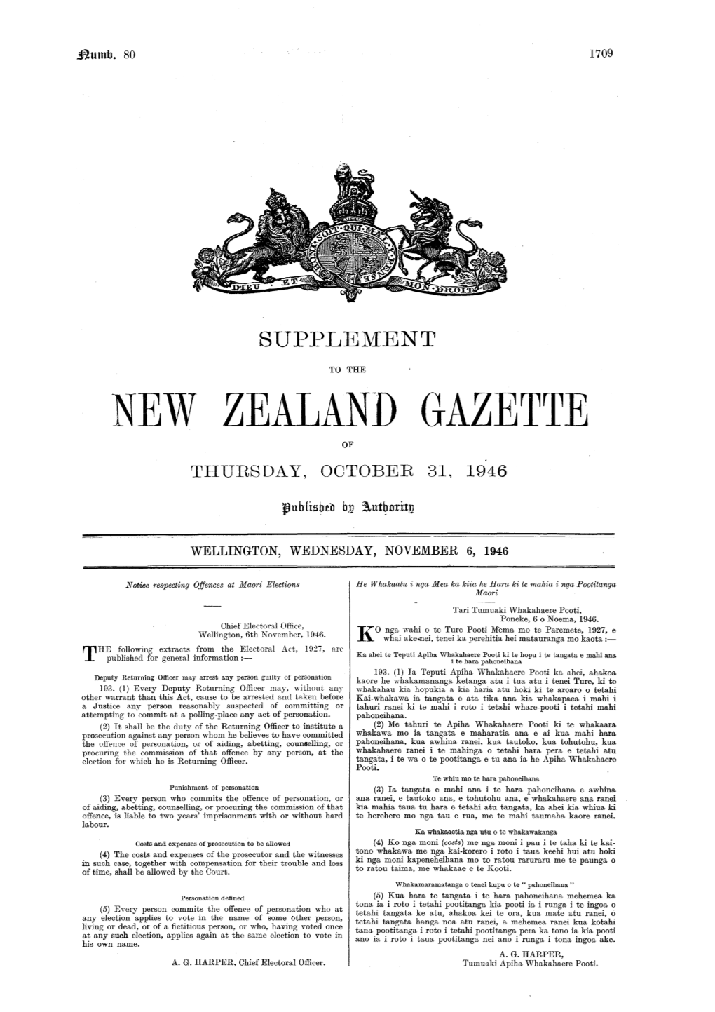 New Zealand Gazette of Thursday, October 31, 1946