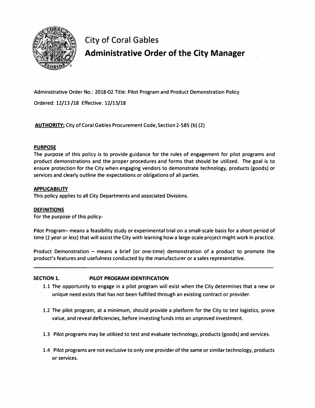 AO- 2018-02 Pilot Program and Product Demonstration Policy