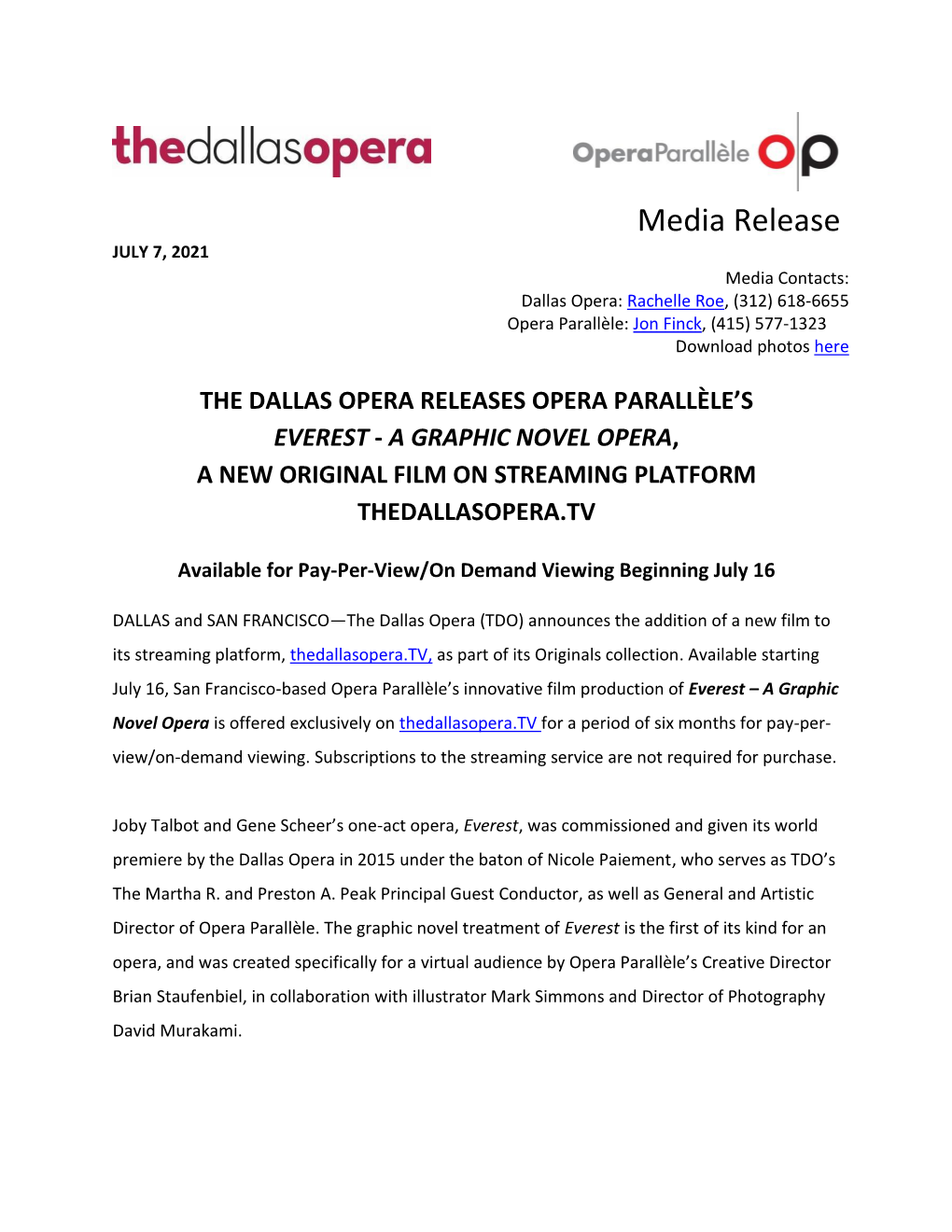 A Graphic Novel Opera, a New Original Film on Streaming Platform Thedallasopera.Tv