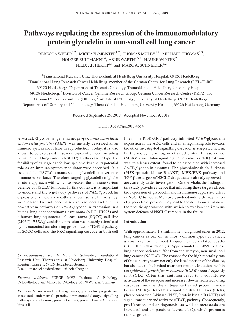 Pathways Regulating the Expression of the Immunomodulatory Protein Glycodelin in Non‑Small Cell Lung Cancer