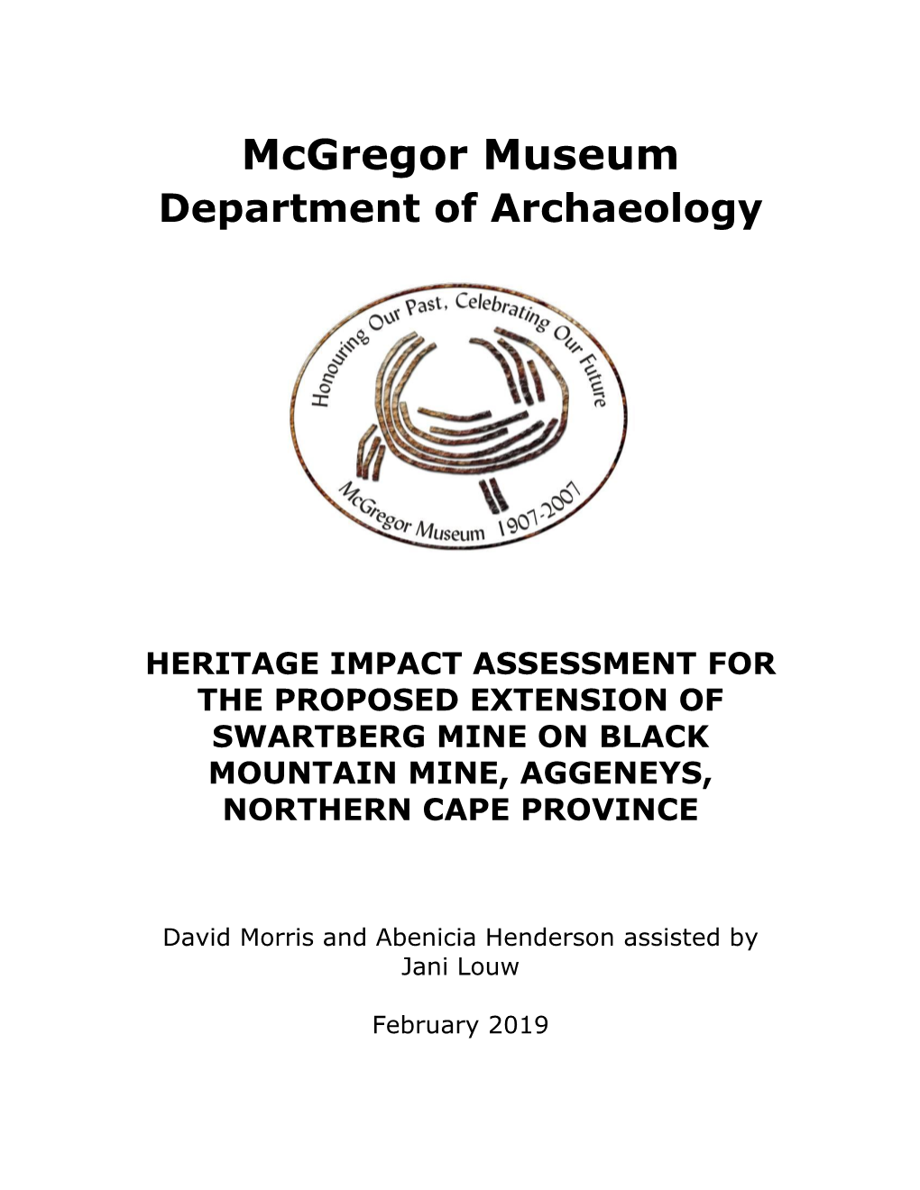 Mcgregor Museum Department of Archaeology