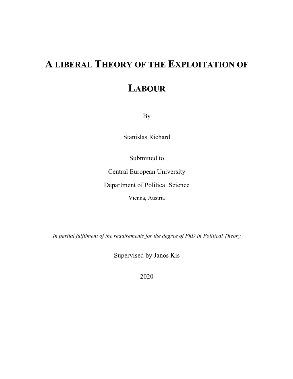 A Liberal Theory of the Exploitation of Labour
