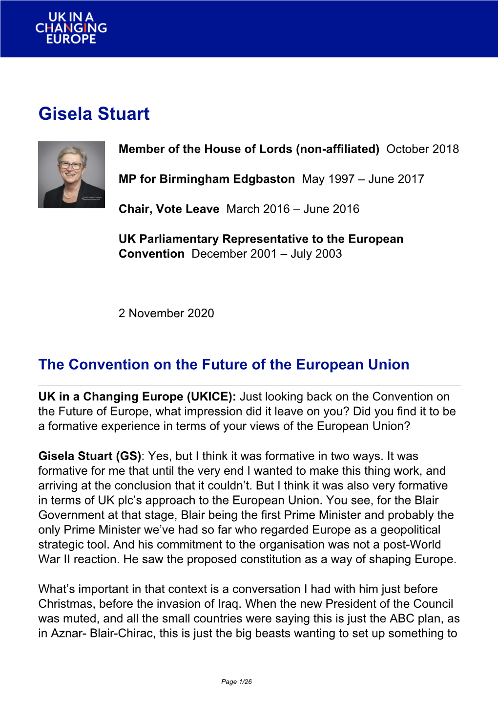 Brexit Interview: Gisela Stuart