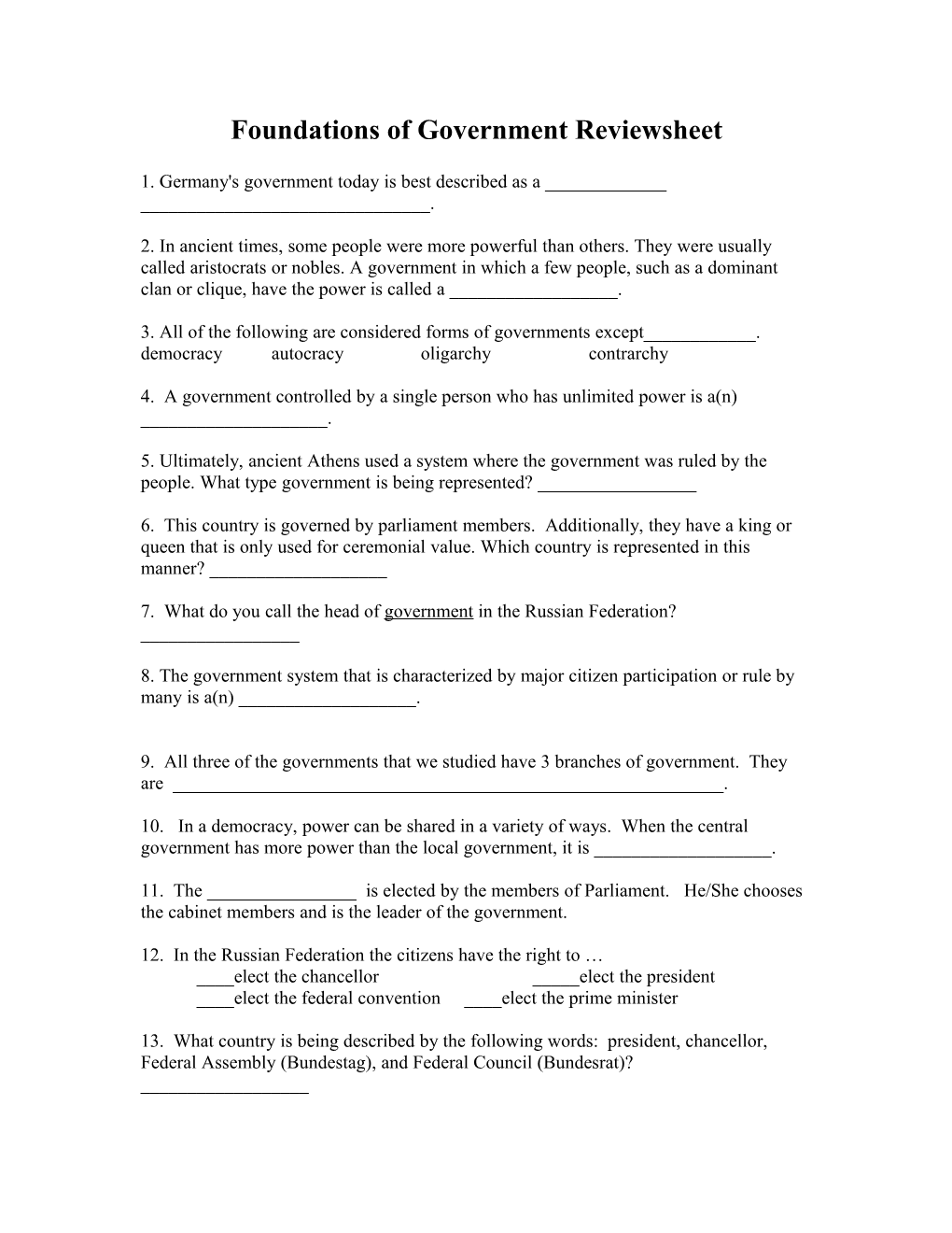 Foundations Of Government Test