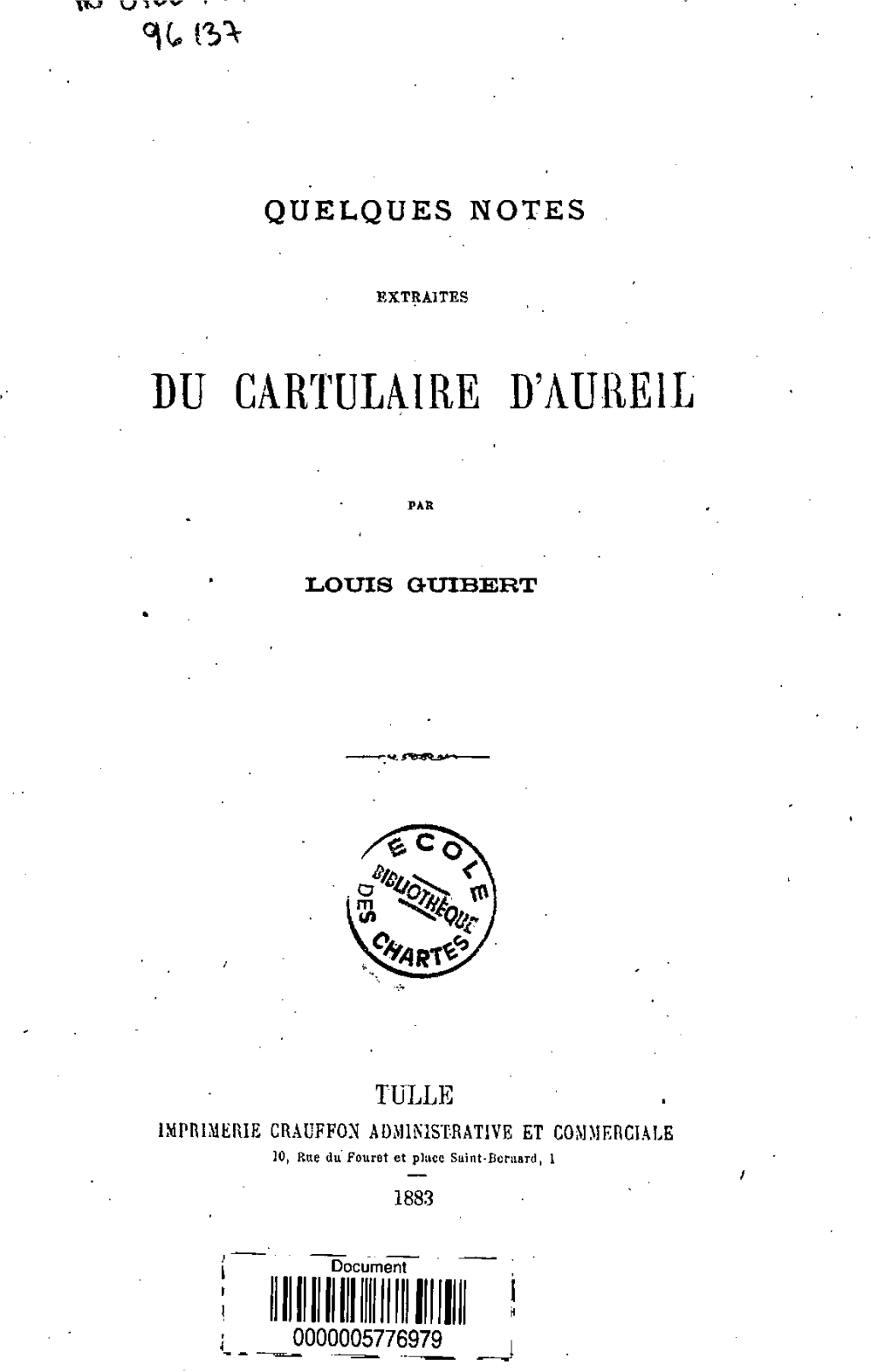 Quelques Notes Extraites Du Cartulaire D'aureil