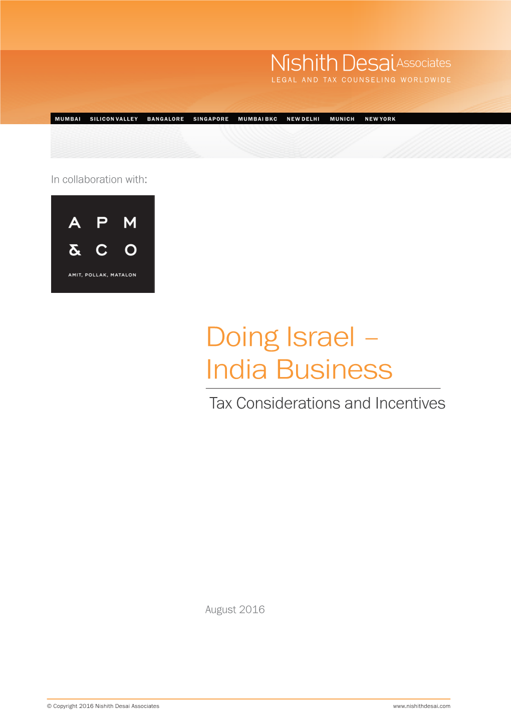 Doing Israel – India Business Tax Considerations and Incentives