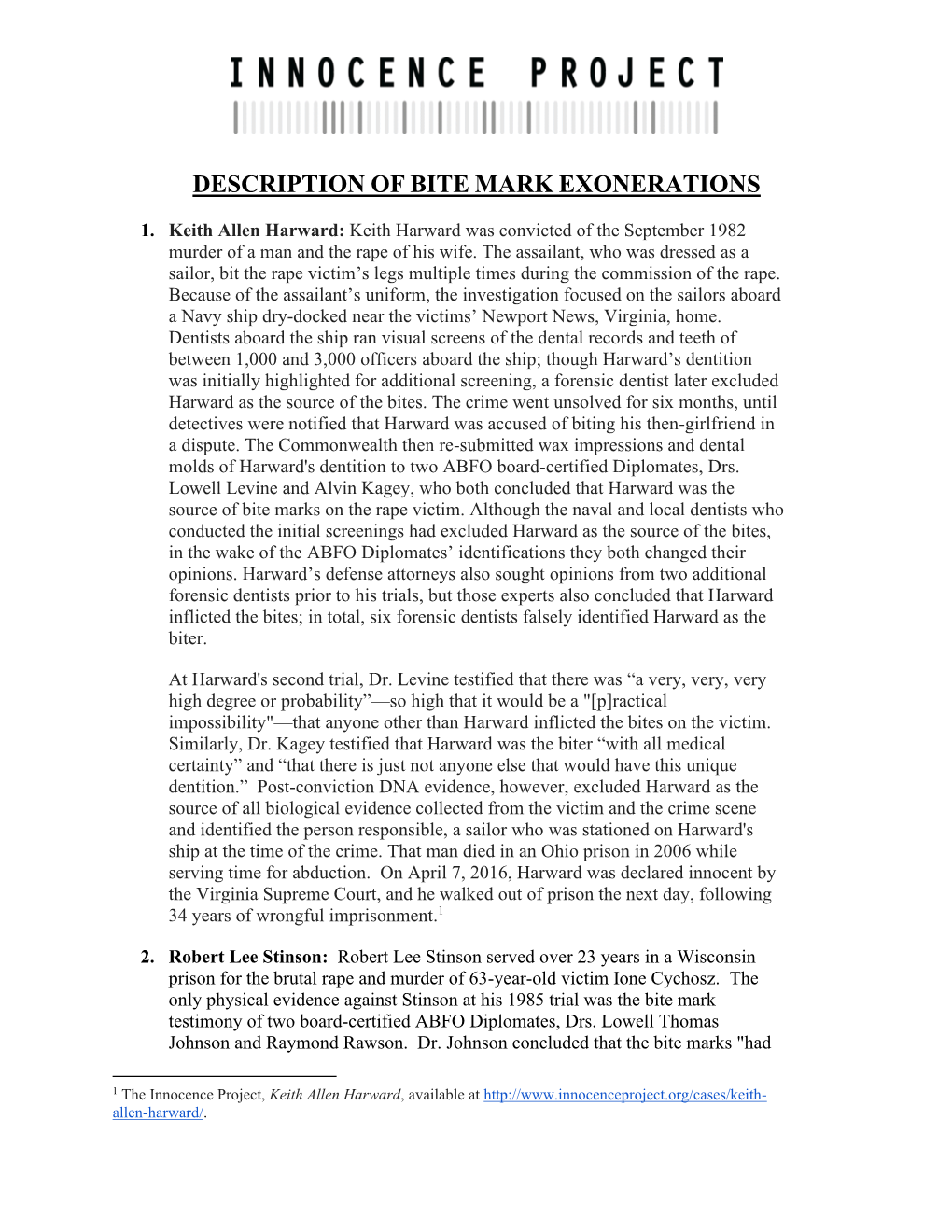 Description of Bite Mark Exonerations