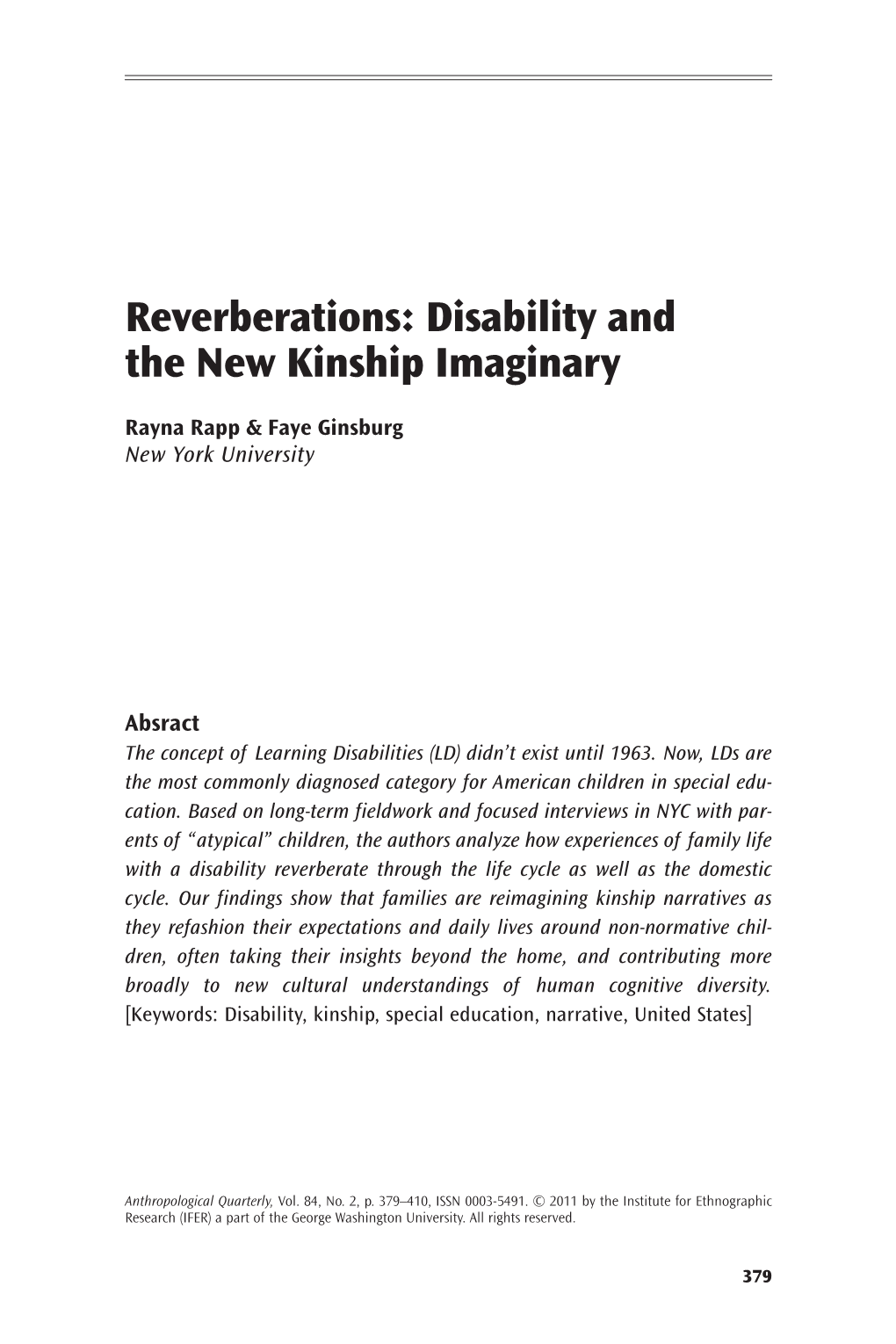 Reverberations: Disability and the New Kinship Imaginary