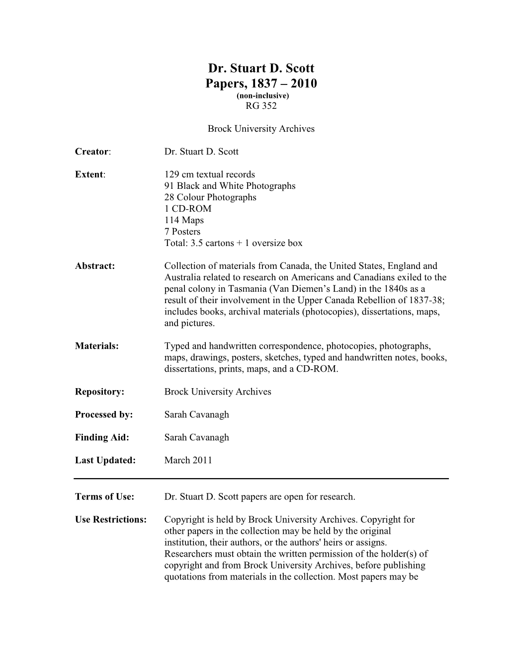 Stuart Scott Papers RG 352.Pdf