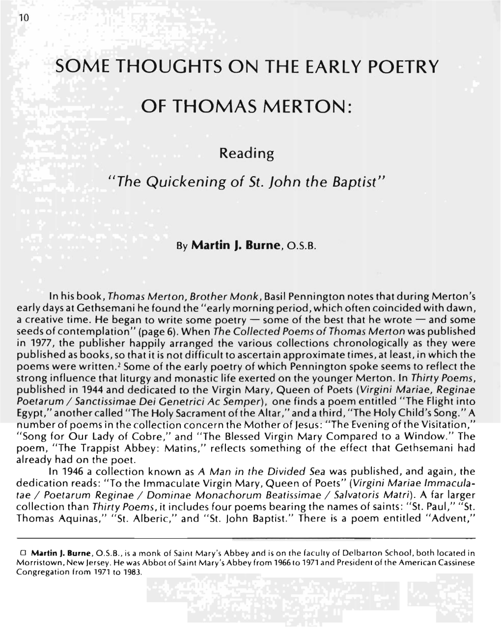 Some Thoughts on the Early Poetry of Thomas Merton