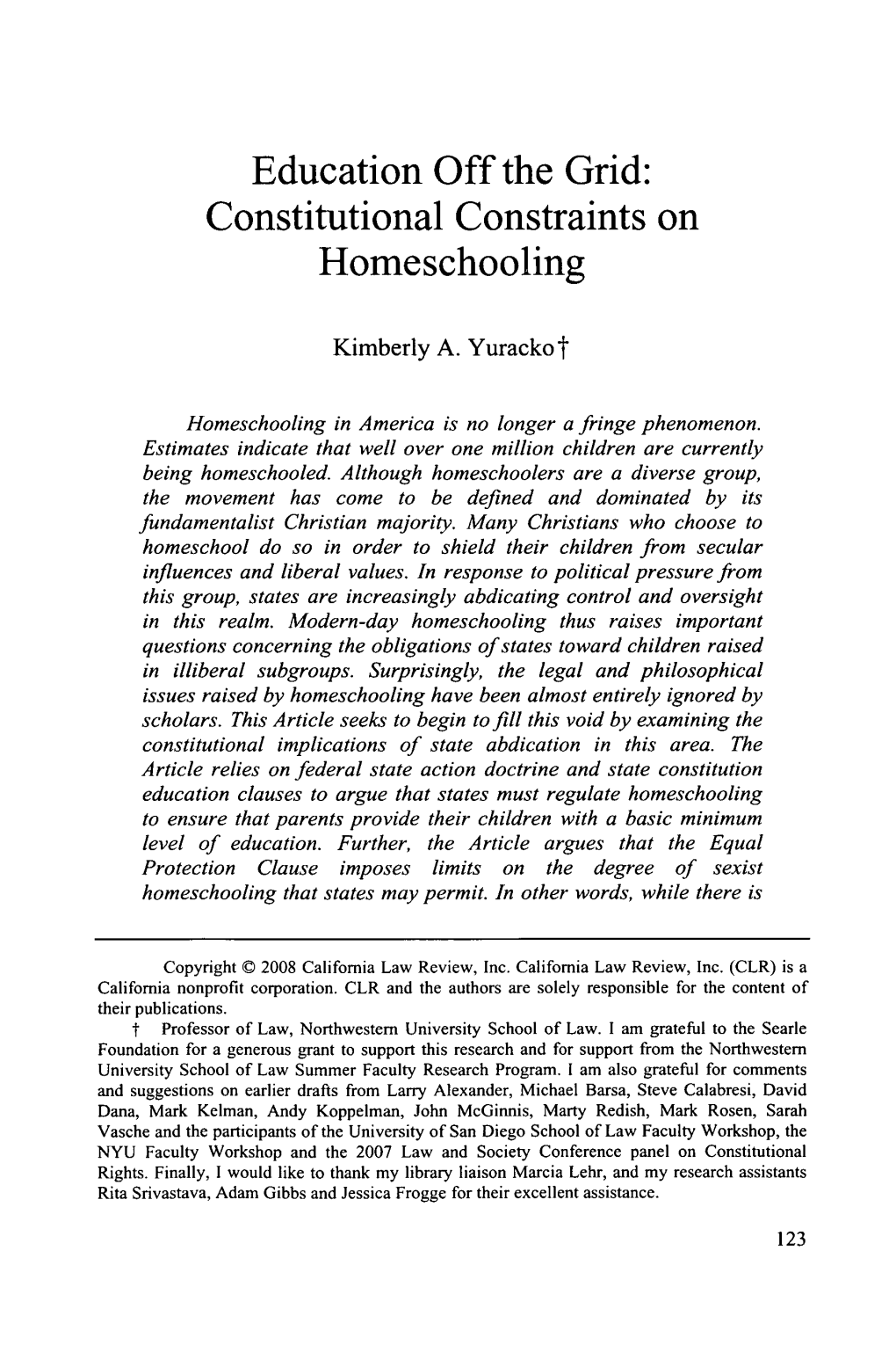 Education Off the Grid: Constitutional Constraints on Homeschooling