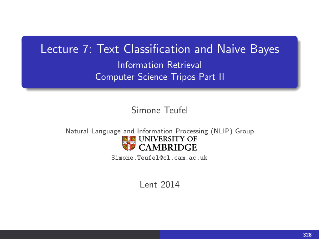 Lecture 7: Text Classification and Naive Bayes