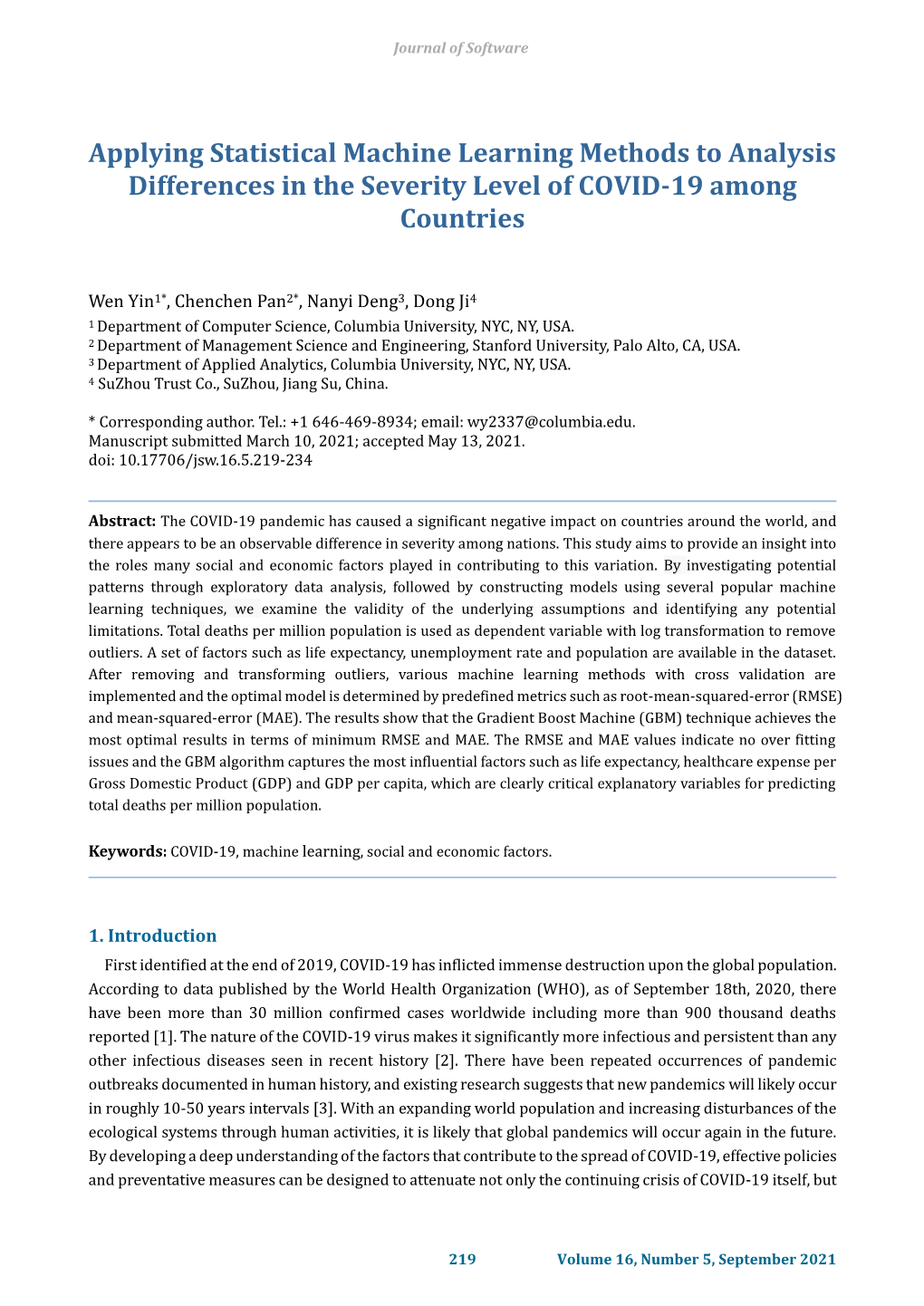 Applying Statistical Machine Learning Methods to Analysis Differences in the Severity Level of COVID-19 Among Countries