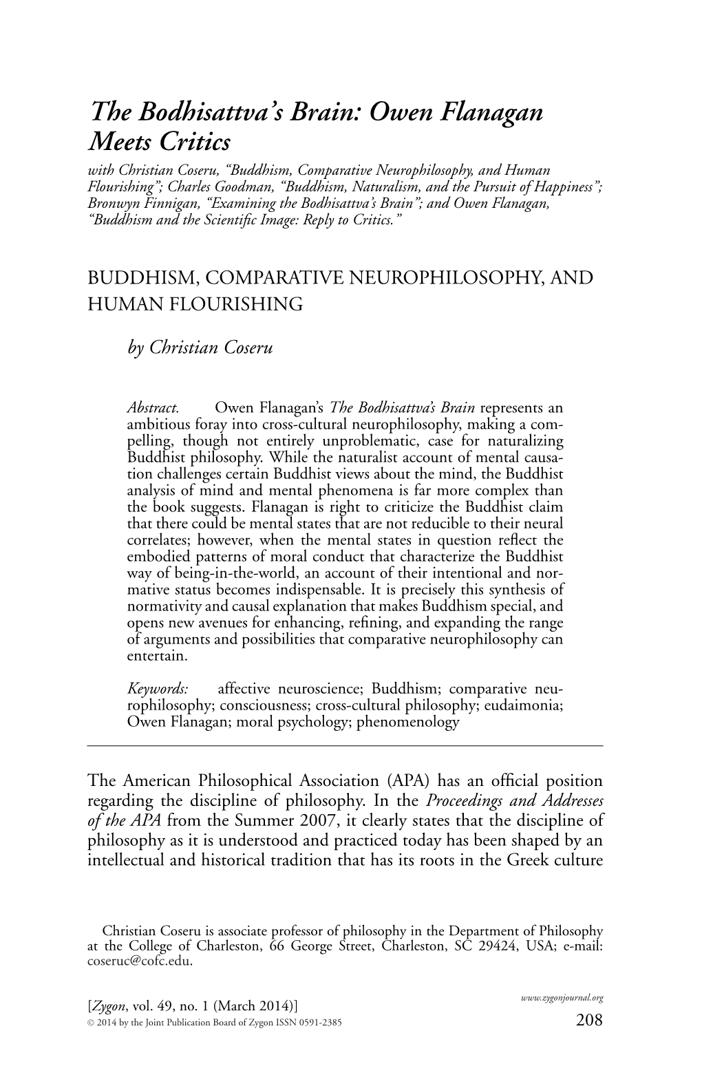 Buddhism, Comparative Neurophilosophy, And