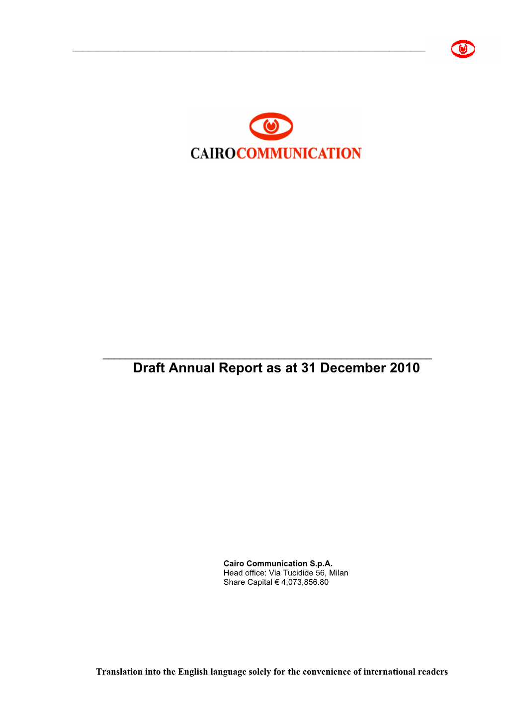 Draft Annual Report As at 31 December 2010