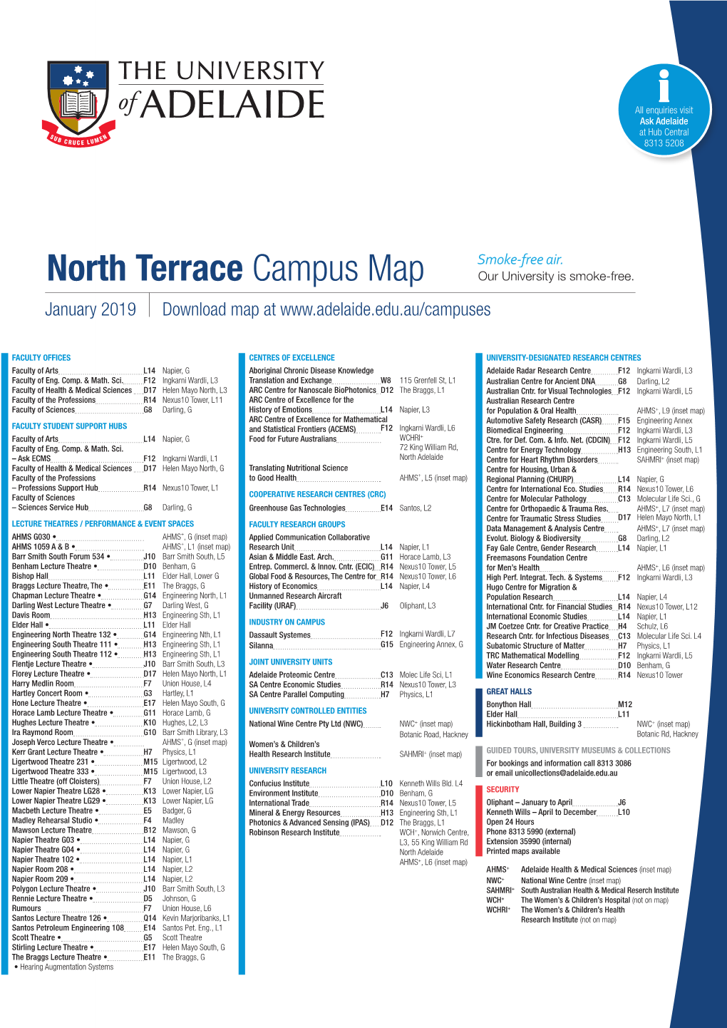 North Terrace Campus Map Our University Is Smoke-Free