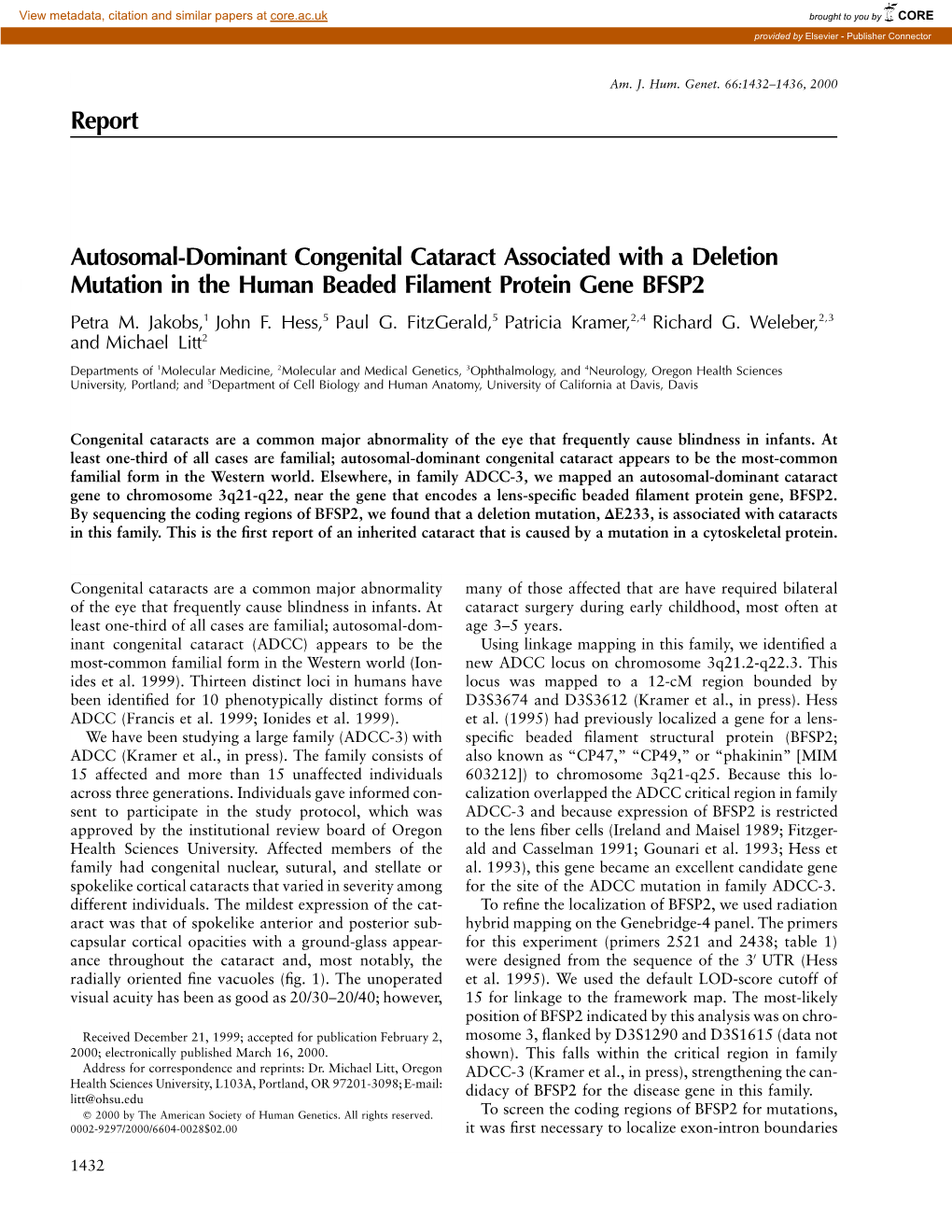 Report Autosomal-Dominant Congenital Cataract Associated