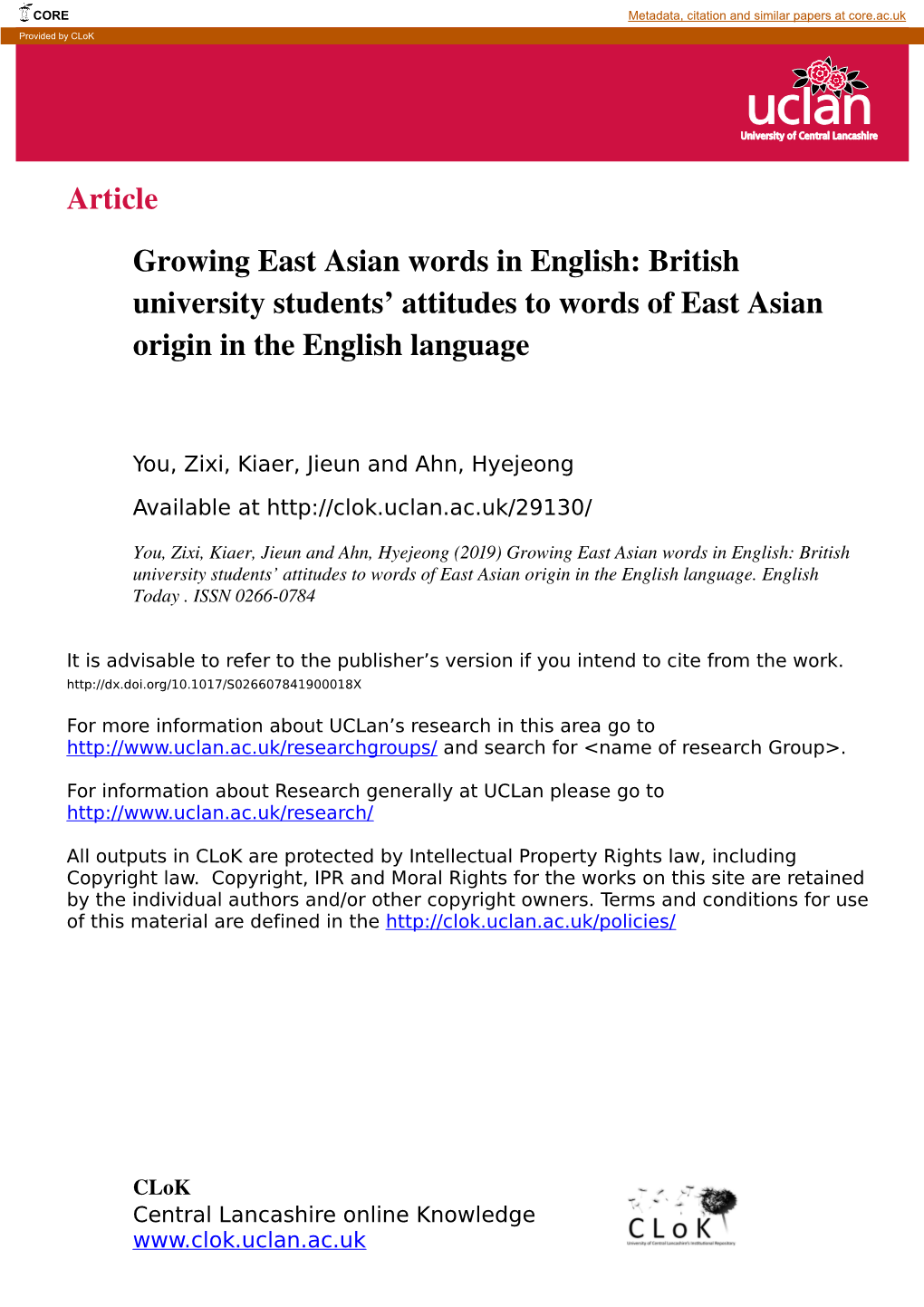 British University Students' Attitudes to Words of East Asian Or
